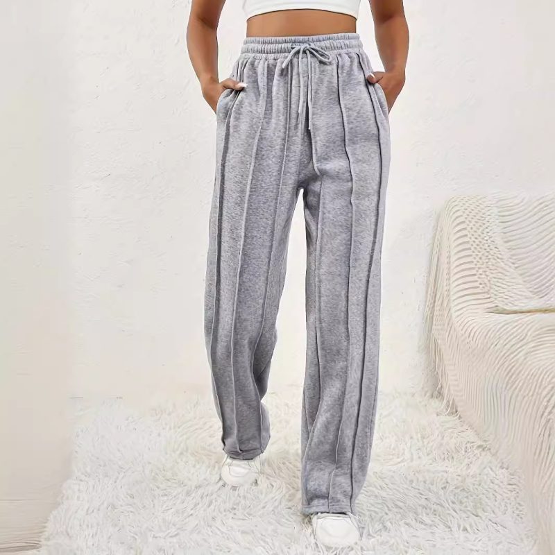 Gray High-Waist Wide Leg Sweatpants - Casual Loose Track Pants for Women - Image 2