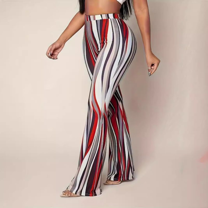 Women’s Digital Print Bell Bottom Pants - Tight Fit, Casual Big Leg Trousers - Image 3