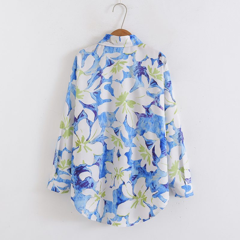 Women's Collared Floral Print Shirt - Loose Fit, Long Sleeves - Image 2