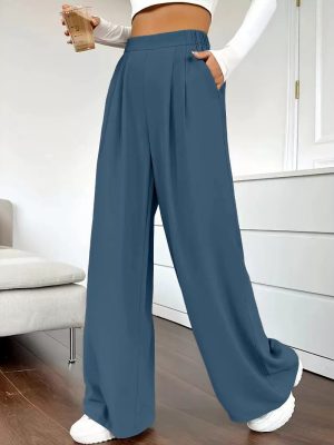 Popular Office Elegant High Waist Wide Leg Straight Casual Pants