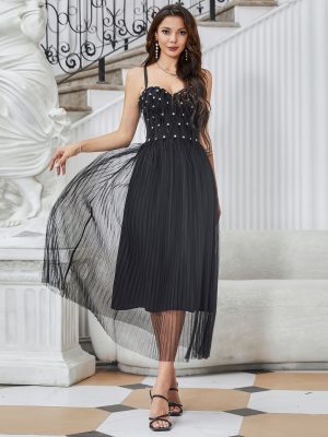 Diamond Feather Bridesmaid Dress – Corset & Mesh Cocktail Dress