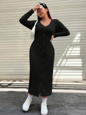 Plus Size Slim Fit Casual Long Dress for Fall Winter