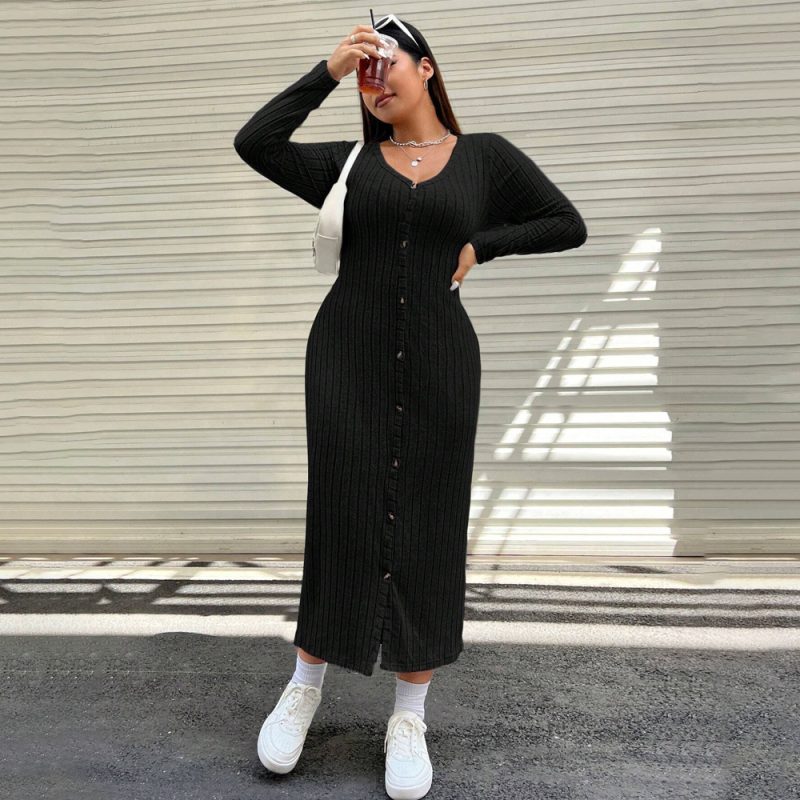 Plus Size Slim Fit Casual Long Dress for Fall Winter