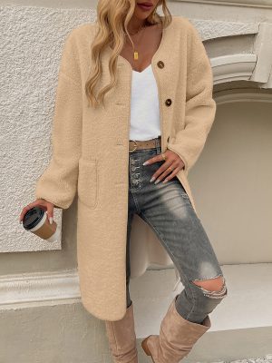 Autumn Winter Casual Cardigan Breasted Pocket Trench Coat for Women