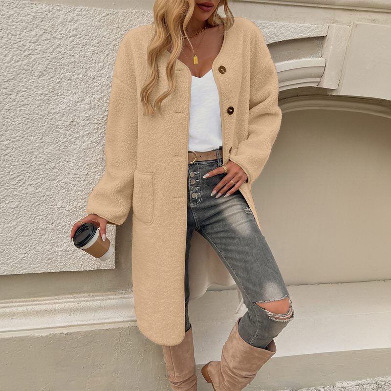 Autumn Winter Casual Cardigan Breasted Pocket Trench Coat for Women