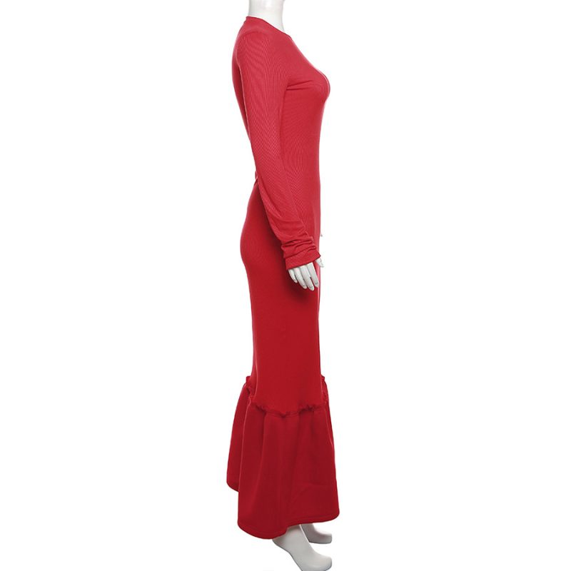 Slim Fit Patchwork Long Sleeve Dress - Autumn/Winter - Image 5