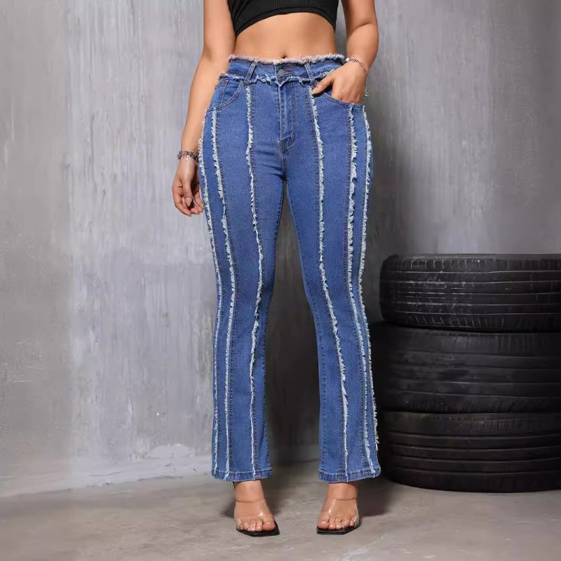 Women's Flared Denim Jeans with Tassels - Summer Style