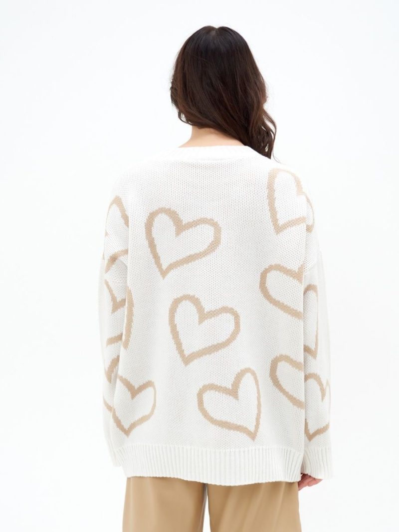 Round Neck Love Contrast Sweater - Loose Fit Winter Pullover - Image 5