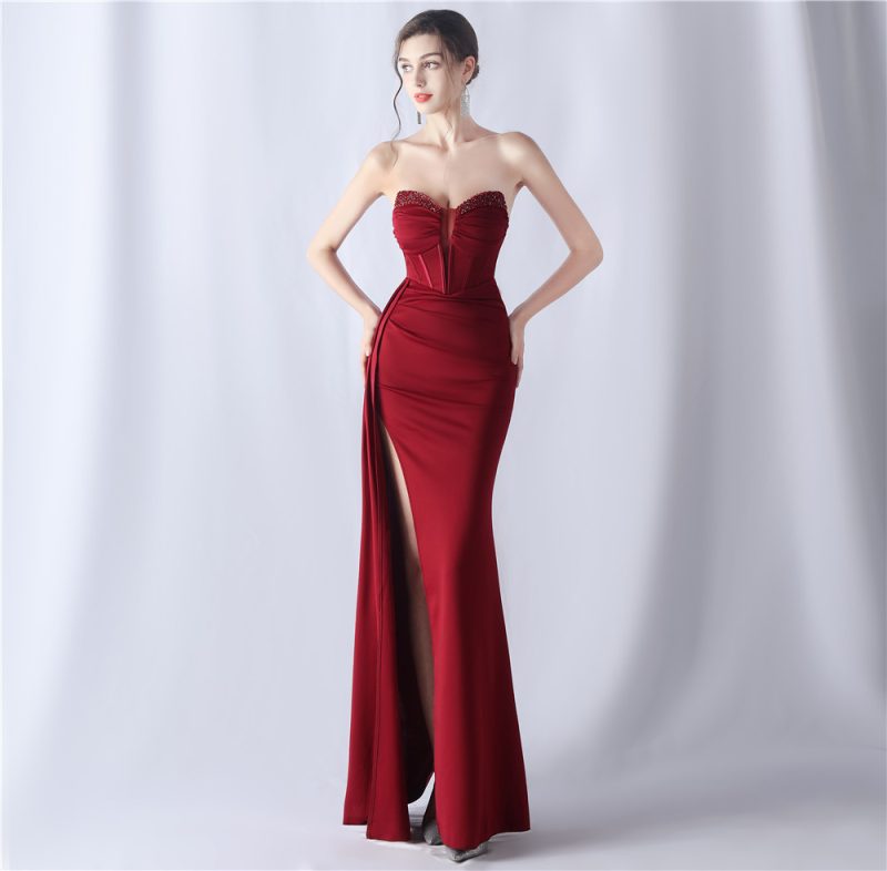 High-End Beaded Corset Evening Dress - Waist Tight - Image 3