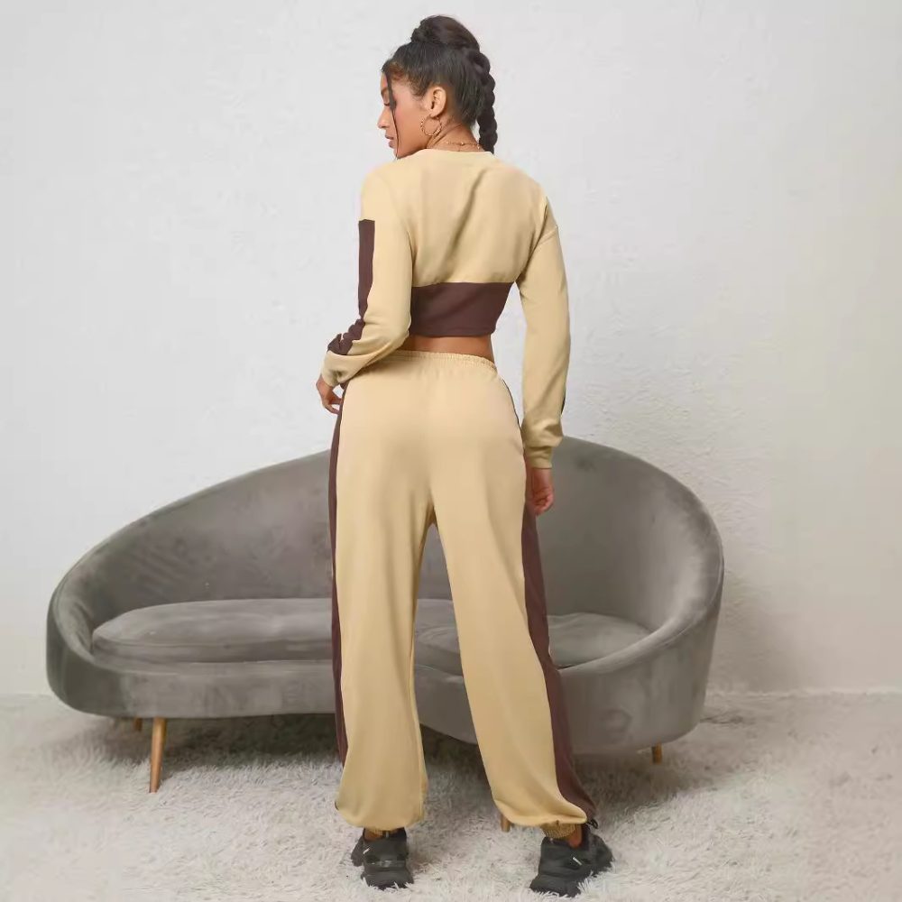Women's Autumn Winter Assorted Colors Sweatshirt and Cropped Sweatpants Set - Image 3