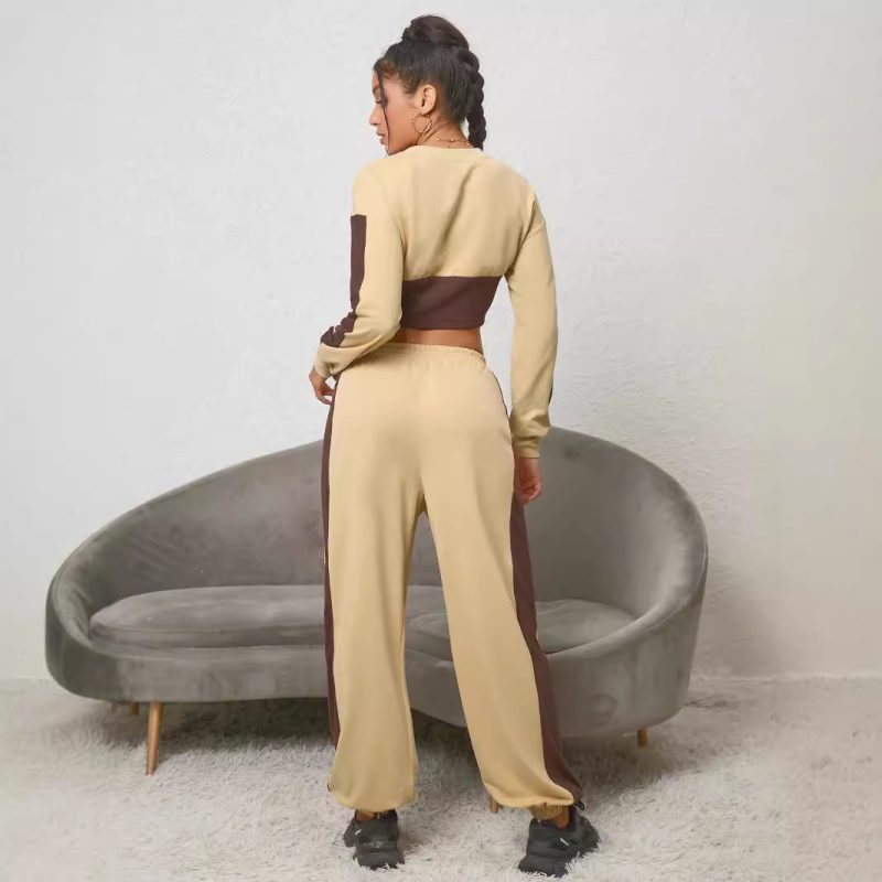 Women's Autumn Winter Assorted Colors Sweatshirt and Cropped Sweatpants Set - Image 3
