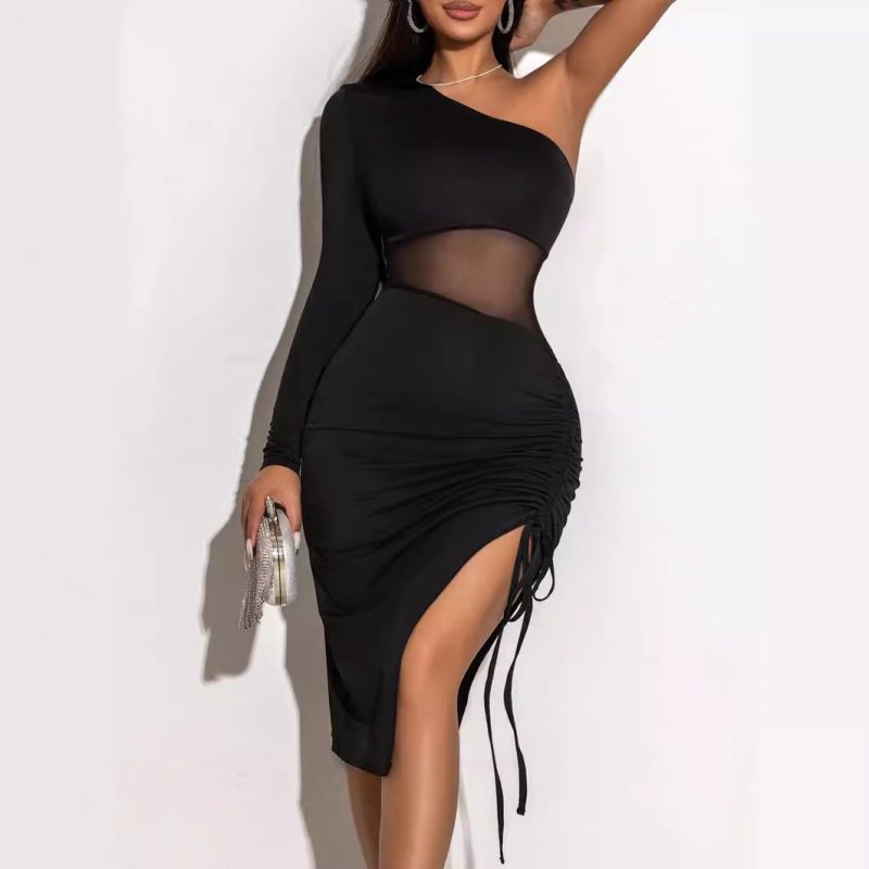 Summer See-Through Lace Mesh Dress - Drawstring & Body Shaping