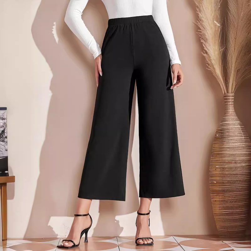 High-Waist Wide Leg Pants for Women - Slimming Draped Casual Trousers