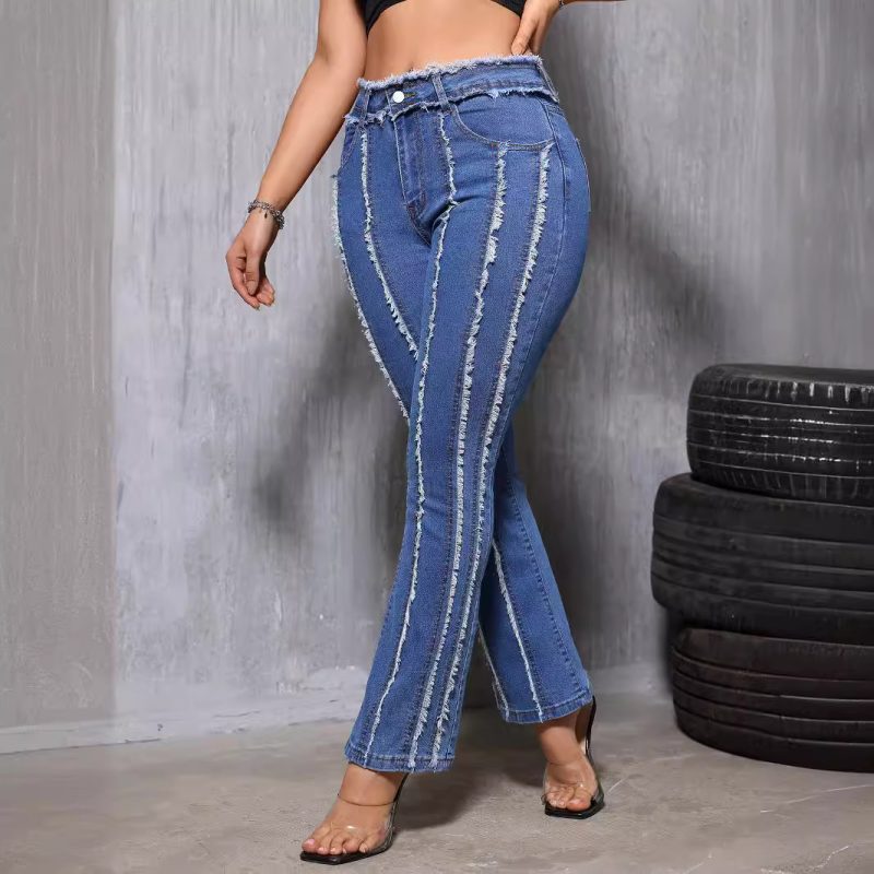 Women's Flared Denim Jeans with Tassels - Summer Style - Image 3
