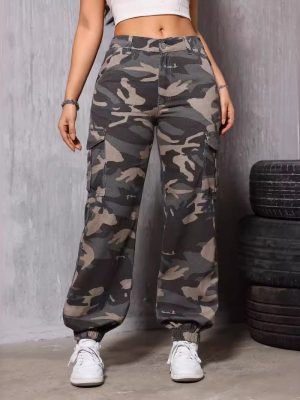 Camouflage Straight-Leg Elastic Band Jeans for Summer