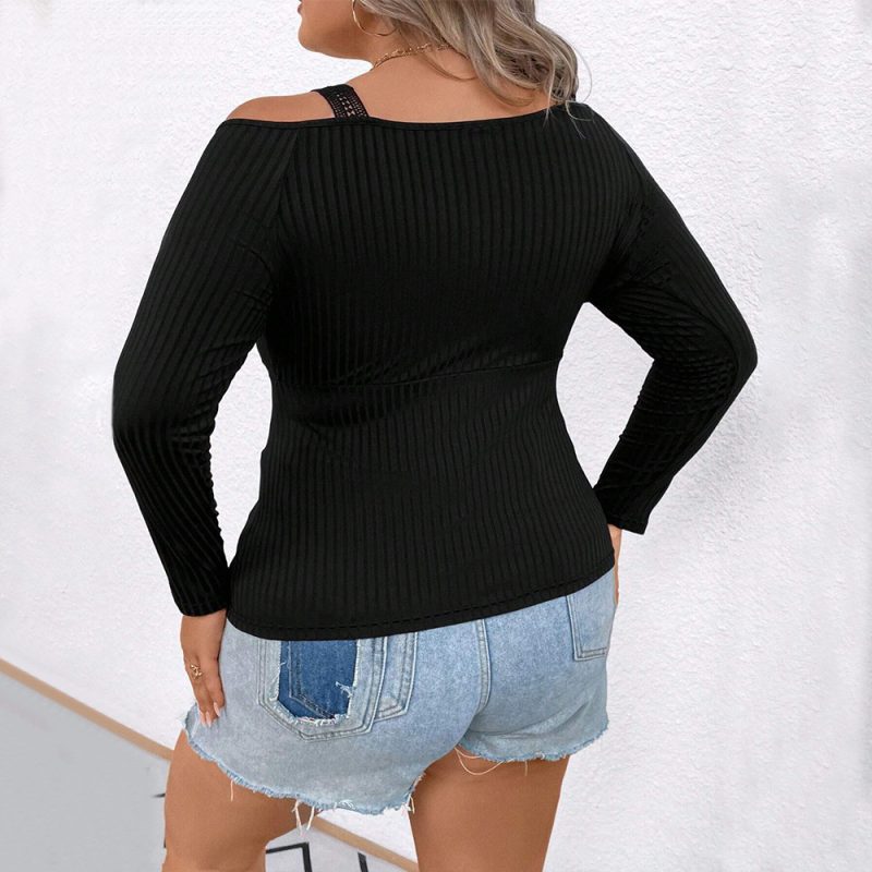 Plus Size Slimming V-Neck Long Sleeve Top - Fall/Winter - Image 3