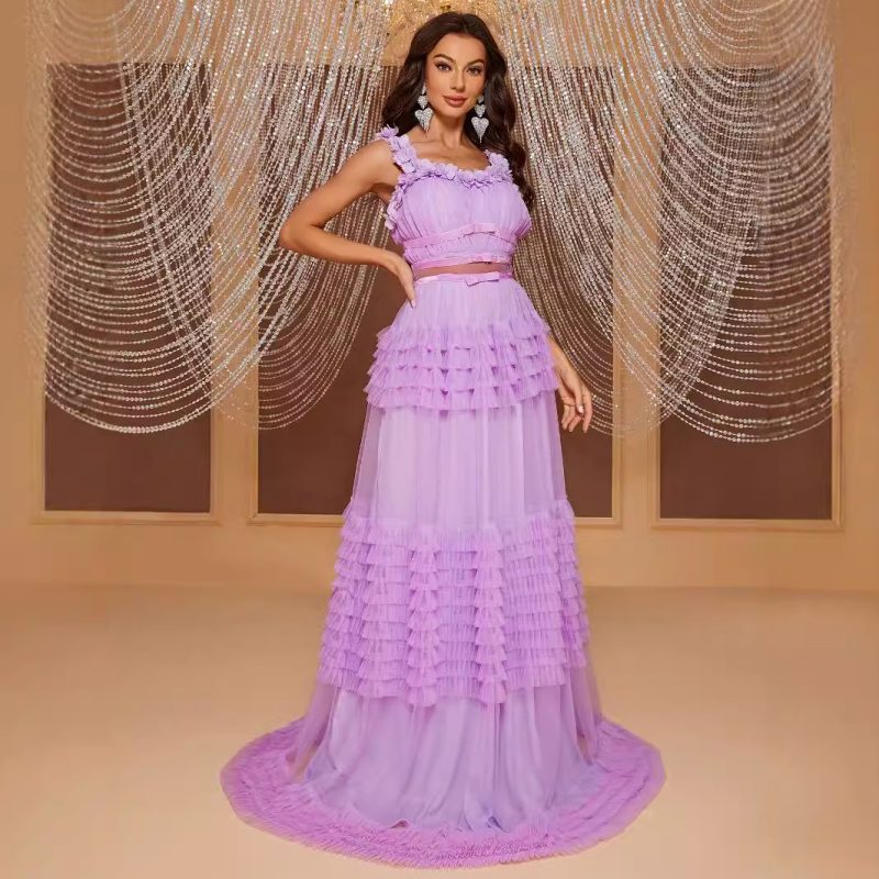 Spring Summer Lace Sling Multi-Layered Maxi Dress - Image 4