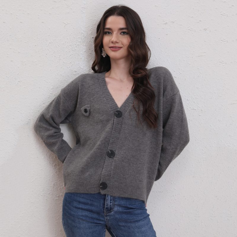 V-Neck Button Cardigan - Autumn/Winter Casual Sweater - Image 4