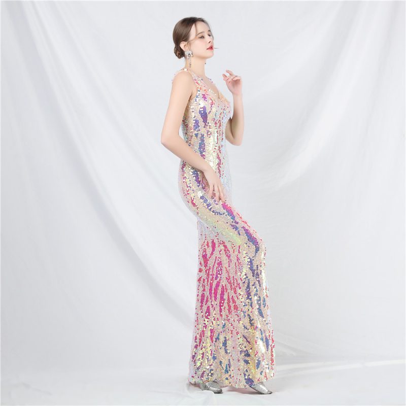 Colorful Sequin Long Evening Dress - Designer Style - Image 3