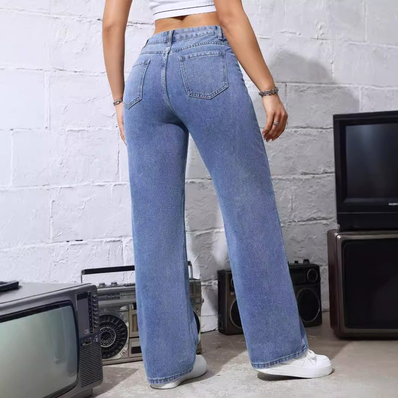 Stylish High-Waist Printed Jeans - Baggy Straight Trousers - Image 2