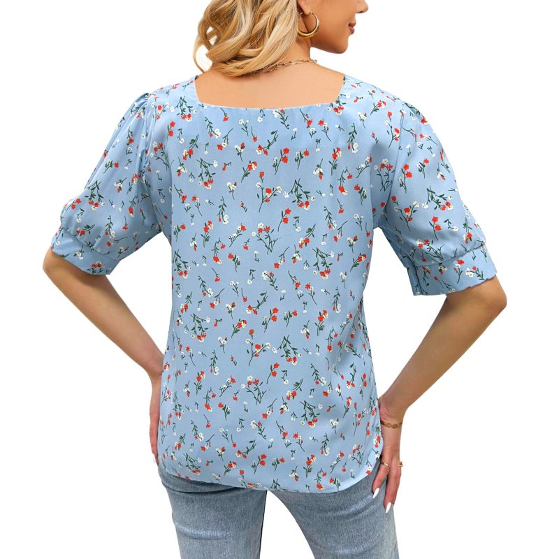 Women's Summer Printed Single Breasted Short Sleeve Top - Image 3