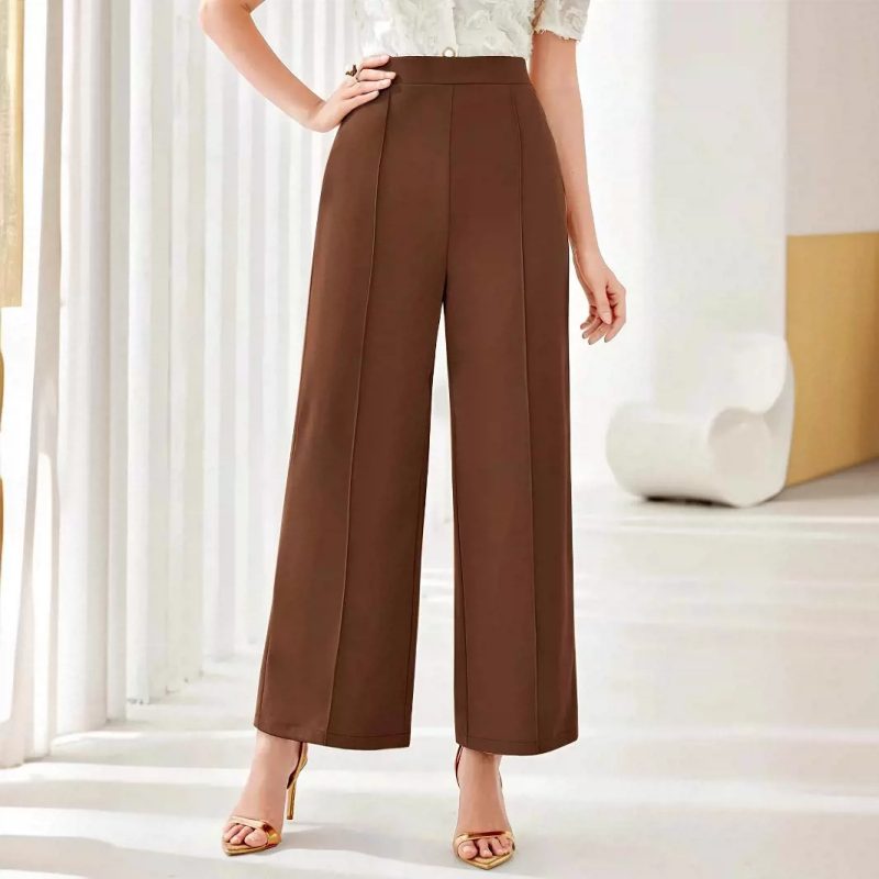 Elegant High Waist Wide Leg Straight Casual Pants for Office - Image 2