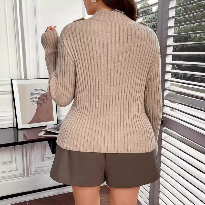 Striped Round Neck Sweater with Lace Collar - Autumn/Winter - Image 3