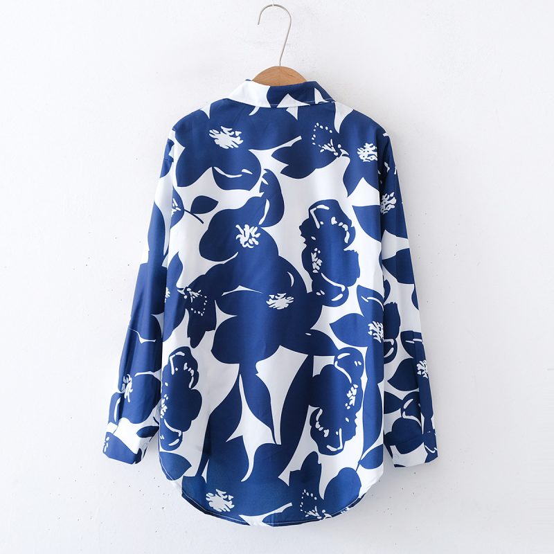 Women's Floral Print Collared Shirt - Long Sleeves, Loose Fit - Image 2