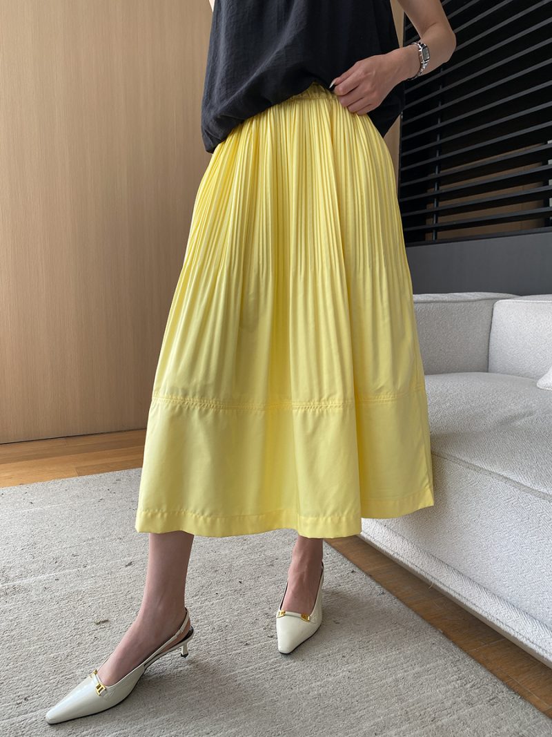 Bud Vertical Cutting Heavy Industry Pleated A-Line Skirt with Wooden Ear High Waist Texture - Image 4