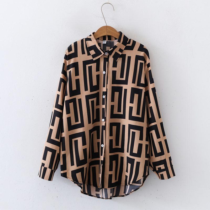 Women's Printed Loose Collared Shirt - Long Sleeves - Image 4