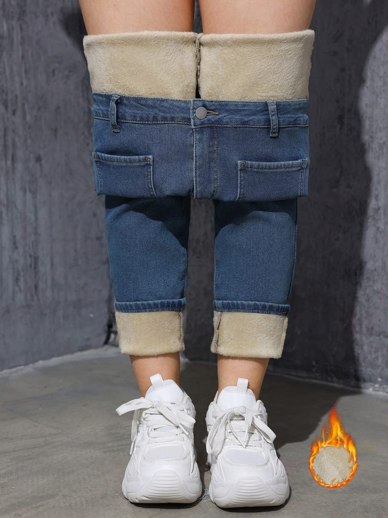 Fleece-Lined Skinny Stretch Denim Pants - Winter Warmth - Image 2