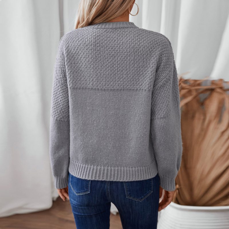 Casual Round Neck Pullover - Autumn Winter Knit Sweater - Image 2