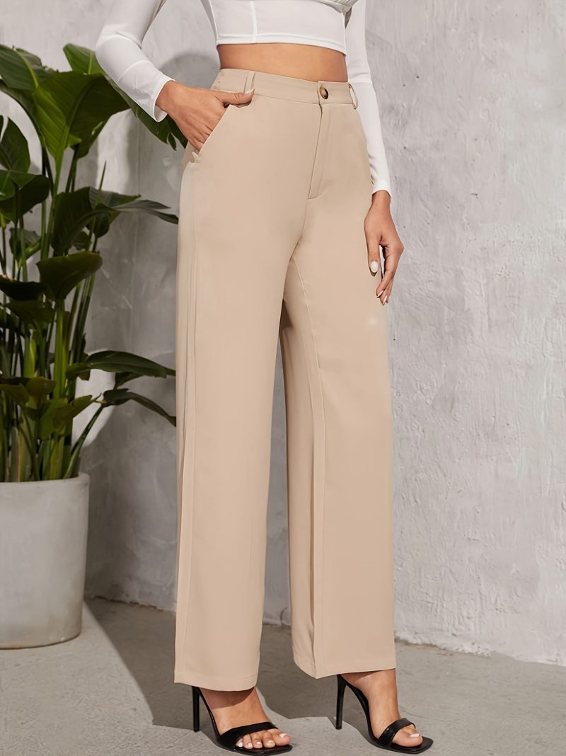 Elegant High-Waist Wide Leg Office Pants - Straight Casual Fit - Image 5