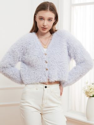 Mink-Like V Neck Knitted Cardigan – Casual Short Coat