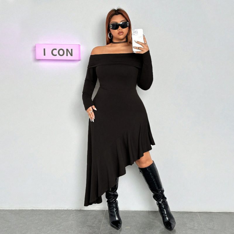 Elegant Boat Collar Midi Dress - Autumn/Winter - Image 4