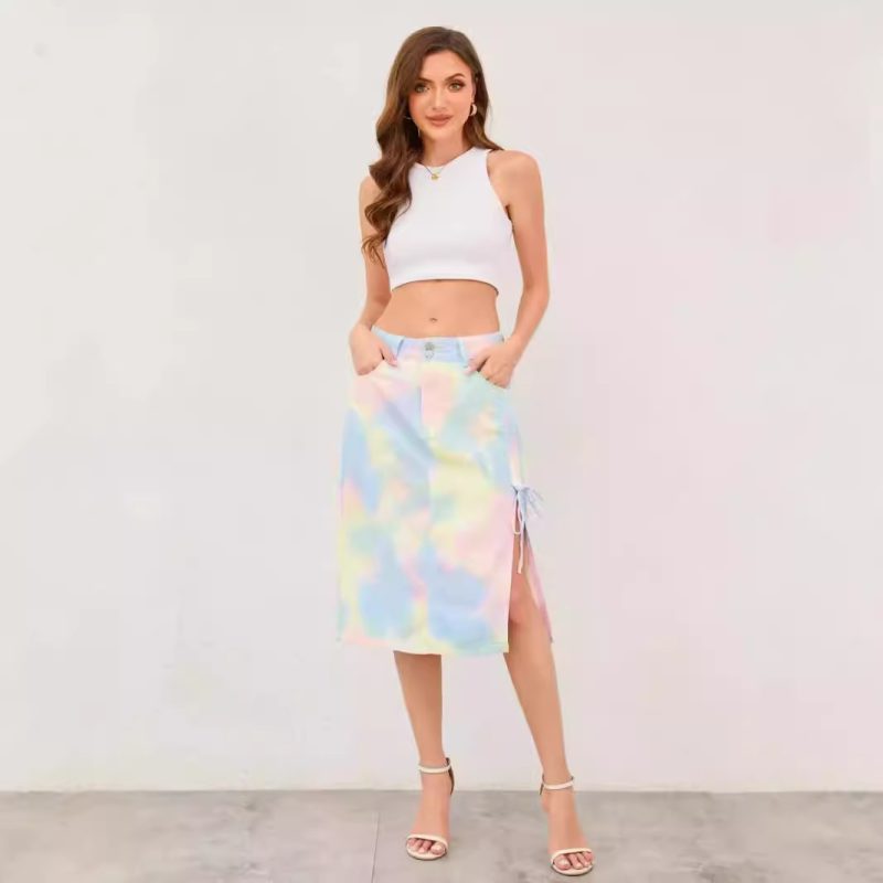 Tie-Dye Gradient Denim Skirt - Mid-High Waist for Summer - Image 4
