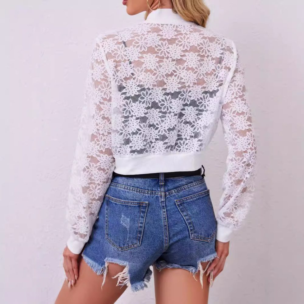 Floral Lace Hollow-Out Long Sleeve Jacket - Women's Coat - Image 2
