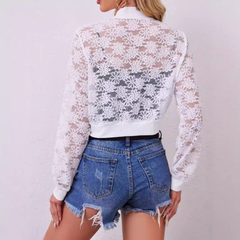 Floral Lace Hollow-Out Long Sleeve Jacket - Women's Coat - Image 2