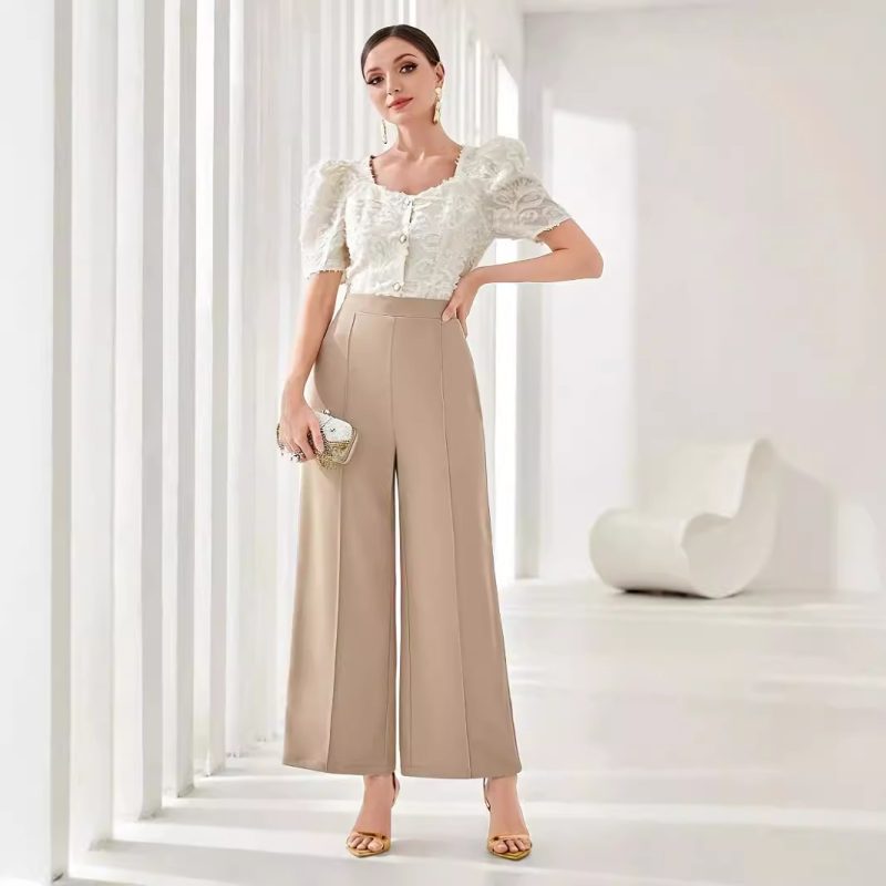 Women’s High-Waist Wide Leg Work Pants - Casual Office Dress Trousers - Image 3