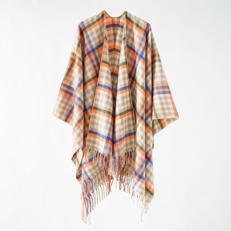 Plaid Cashmere-Like Cape Shawl - Warm Tassel Scarf for Women - Image 3