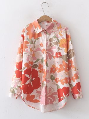 Floral Print Collared Loose Shirt – Women’s Elegant Top