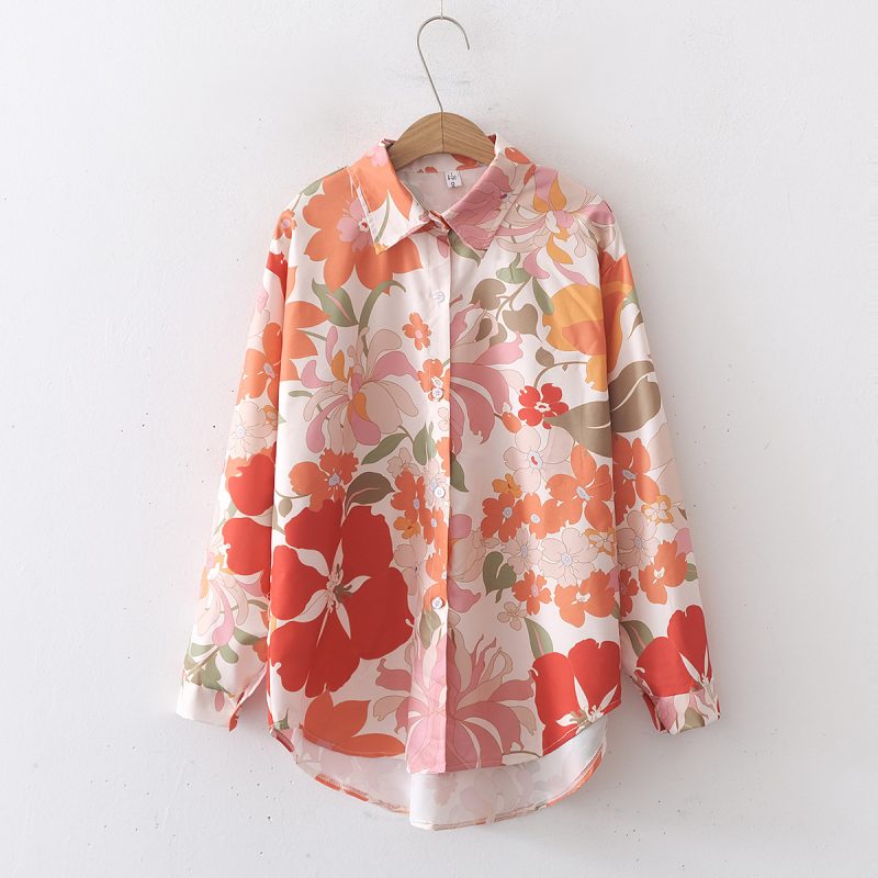 Floral Print Collared Loose Shirt - Women’s Elegant Top