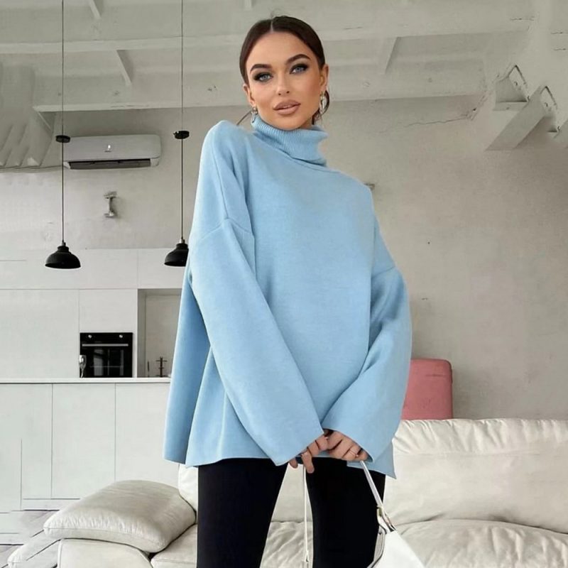 High Collar Loose Basic Sweater - Autumn/Winter - Image 2