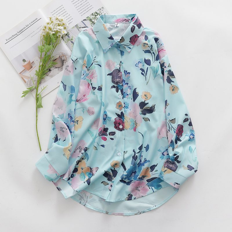 Women's Loose Fit Printed Shirt - Collared, Long Sleeves - Image 3
