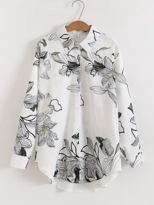 Women’s Loose Floral Collared Shirt – Long Sleeves