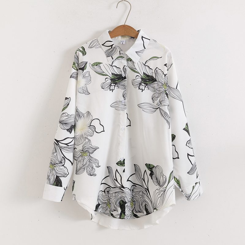 Women's Loose Floral Collared Shirt - Long Sleeves
