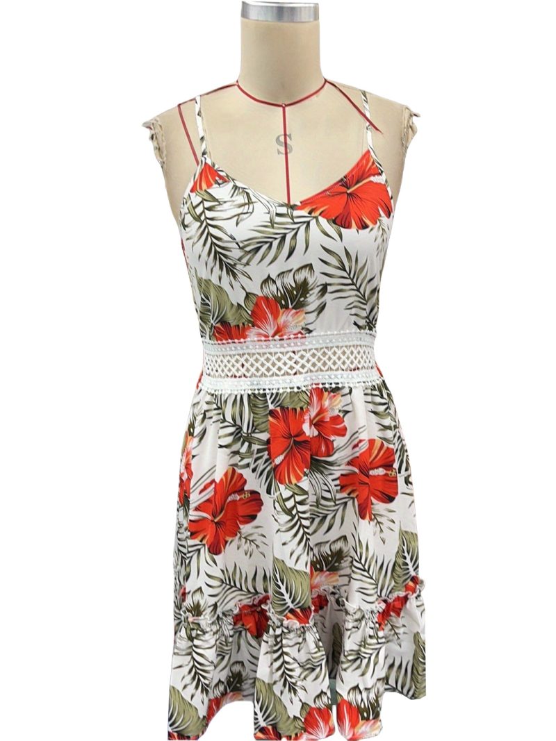 Floral Print Lace Spaghetti Strap Ruffled Beach Shorts - Image 5