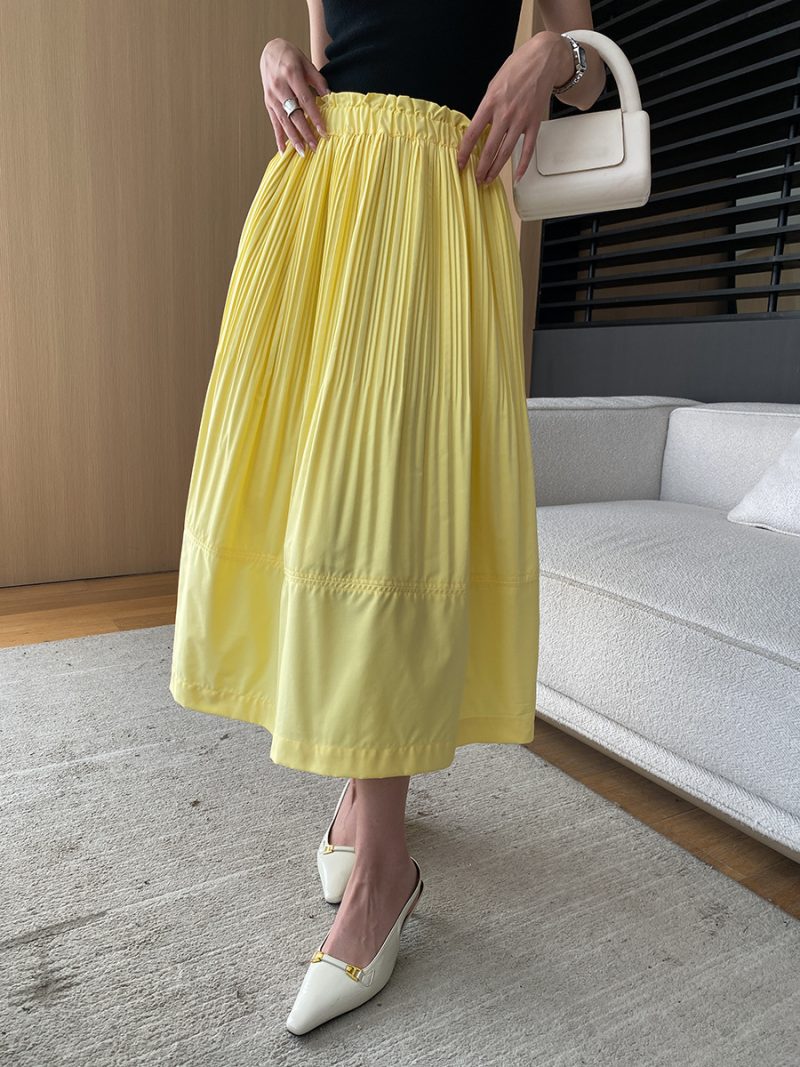 Bud Vertical Cutting Heavy Industry Pleated A-Line Skirt with Wooden Ear High Waist Texture - Image 2