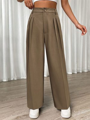 Women’s Office Pleated High Waist Straight Pants