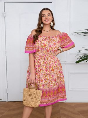 Plus Size Bohemian Short Sleeve Summer Beach Dress